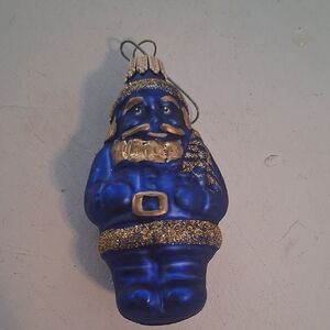 Festive Blue and Gold Santa Ornament